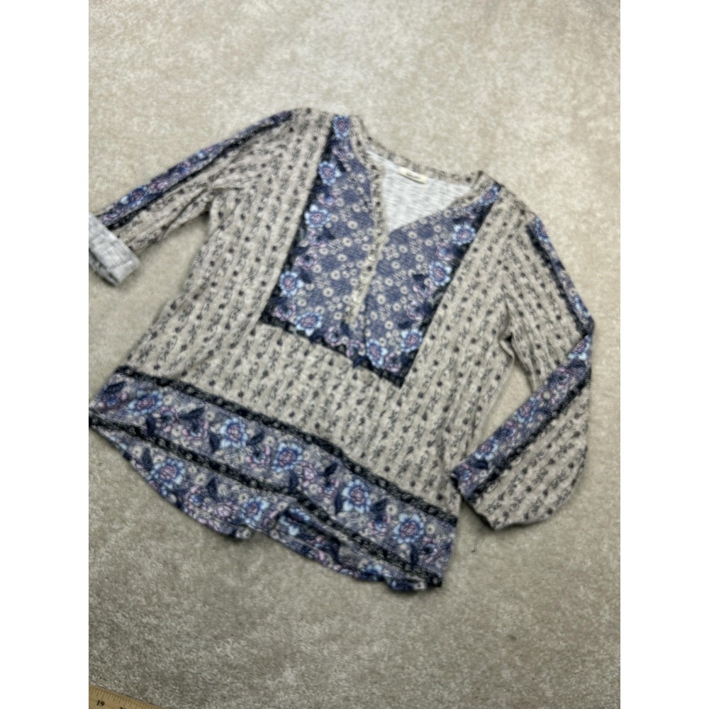 Style & Co Shirt Womens Medium Multicolor‎ Floral Embroidered Henley Tunic Top